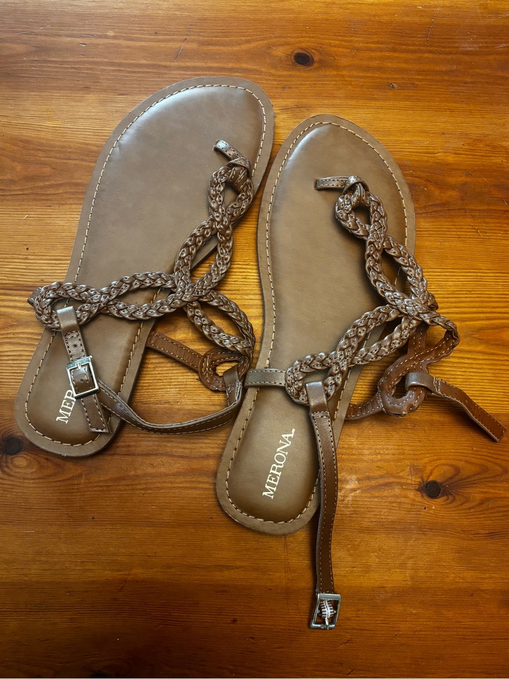 Merona Brown Braided T-Strap Ankle Tie Sandals